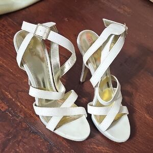 Tevolio Elegant Off-White and Fine Glitter Women's Strappy Heels